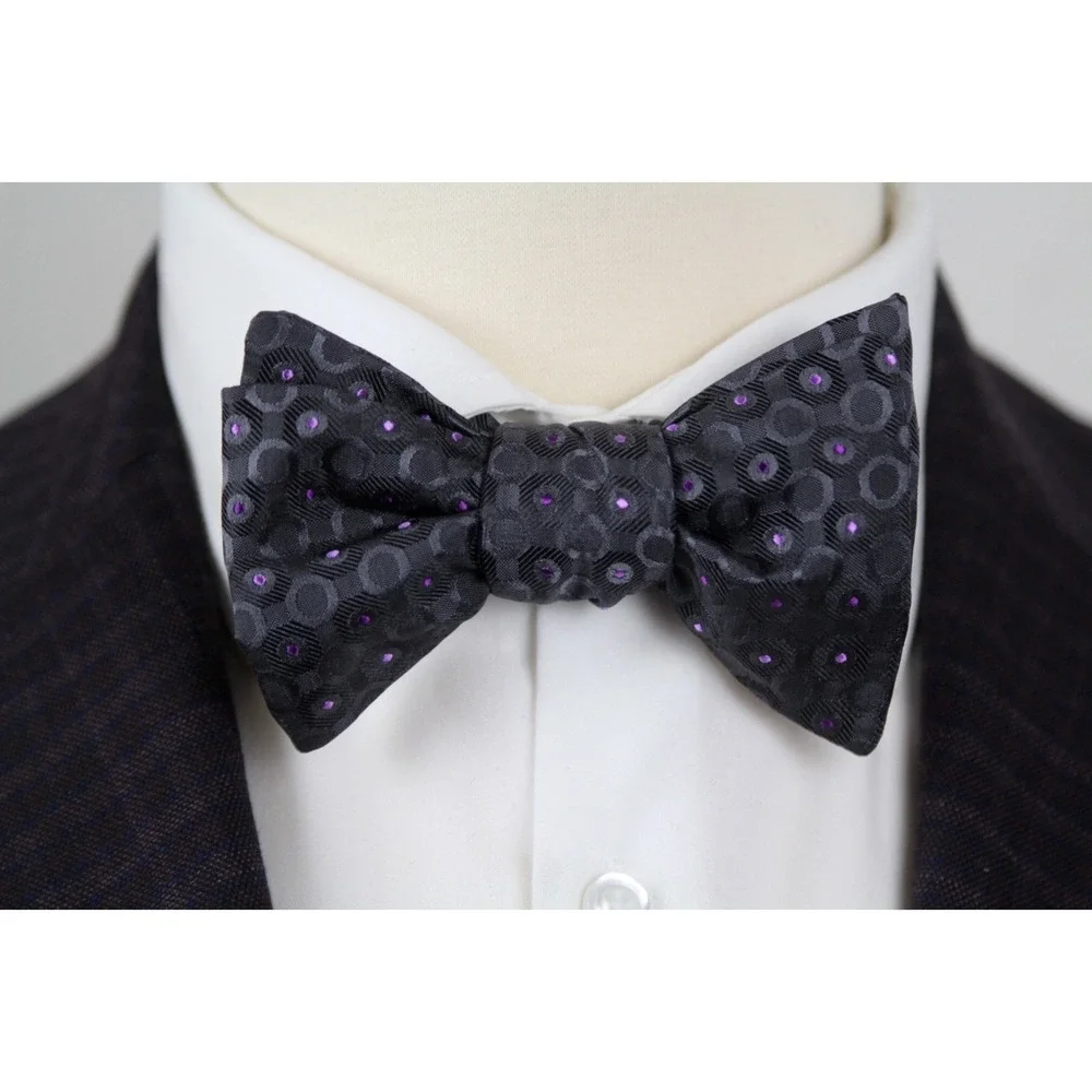 Men's Self-tied Bow‎ Tie 100%Silk Grey Purple Ornament S732BC